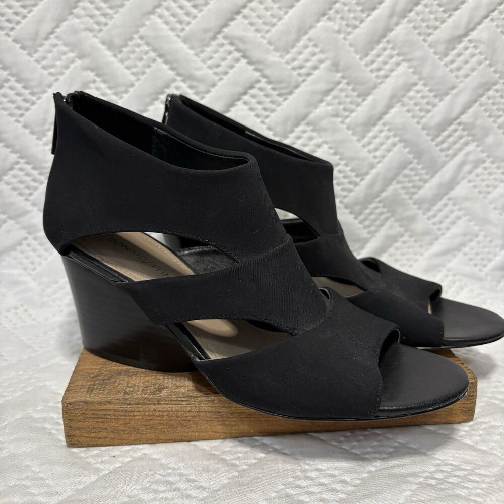 Donald Pliner Wedge Sandals Jenkin Women's 8 M Black Open Toe Heels Cut Out
